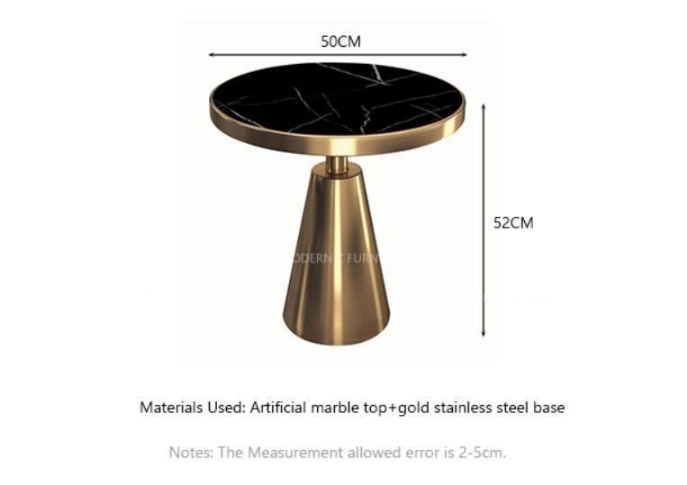 Luxury Modern Nordic Gold Stainless Steel Metal Legs Round Black Marble Coffee Table for Living Room