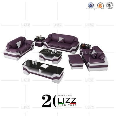 Modern Luxury Home Furniture Dubai Wooden Feet Living Room Purple Genuine Leather Sofa