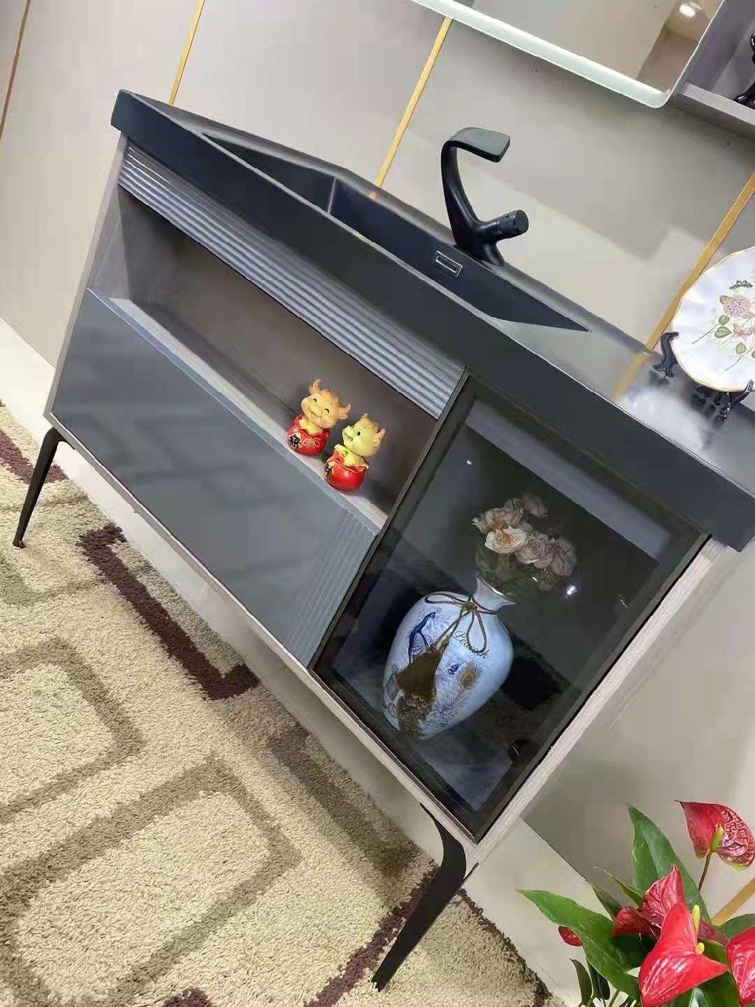 Wave Grey Marble Floor Modern Wooden Hotel Bathroom Furniture