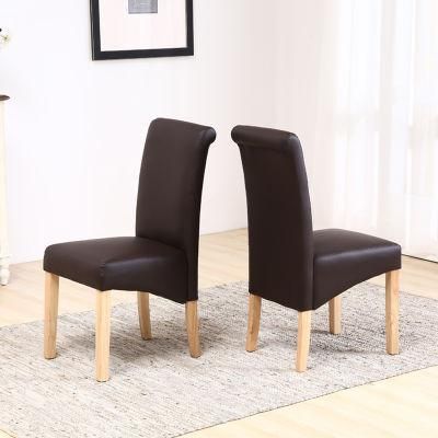 High Back Modern Dining Chair with Wooden Legs