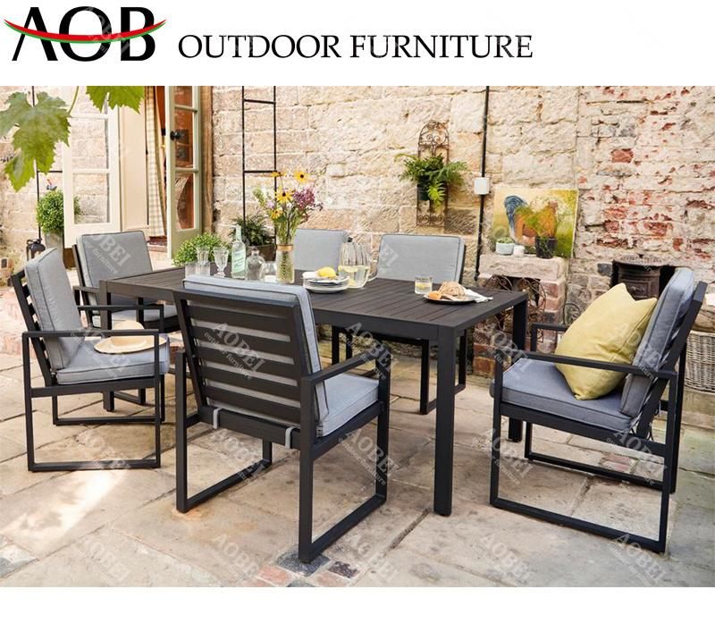 Modern Outdoor Living Aluminum Rectangular Table Set Dining Furniture with Quick Dry Foam Cushion