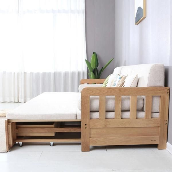 Modern and Simple Solid Wood Sofa Bed with Storage