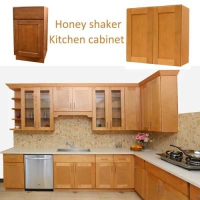 High End Honey Shaker Solid Wood Kitchen Cabinets Furniture