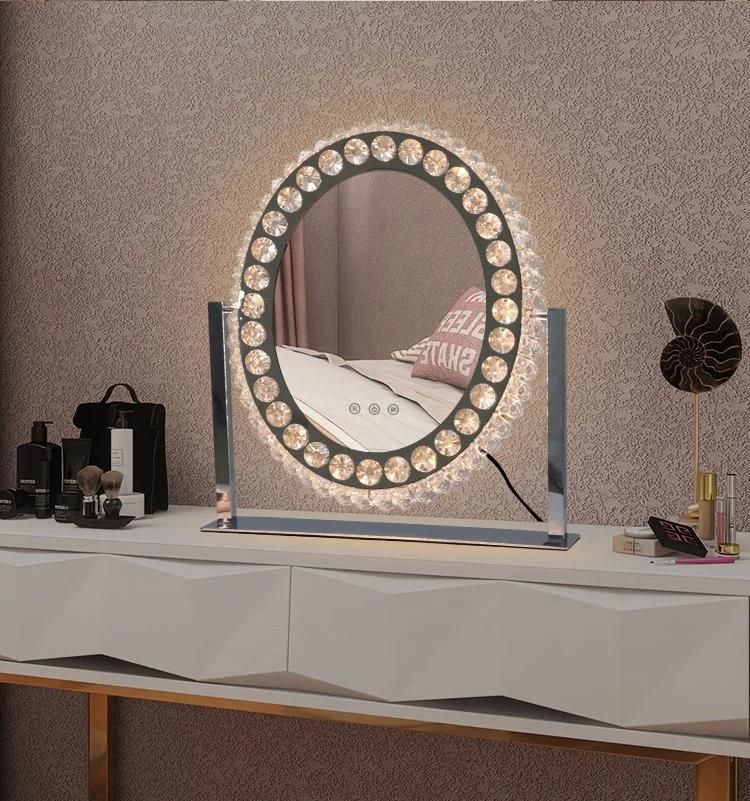 Crystal Diamond LED Makeup Mirror with 3 Colors Lights for Beauty Store