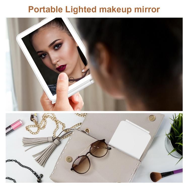 Rechargeable Portable Travel Cosmetic Mirror Pad Design LED Makeup Mirror