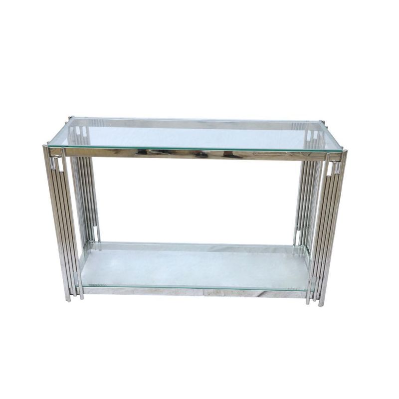 Tempered Glass Stainless Steel Frame Side Table Hallway Table