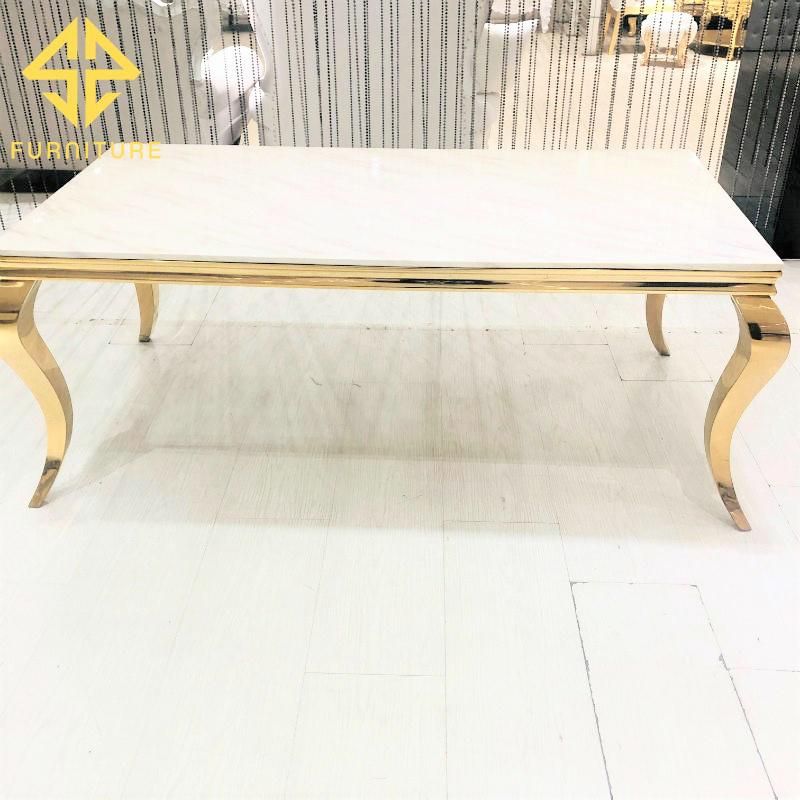 Sawa Classical Marble Top Stainless Steel Dining Table for Event Wedding Use