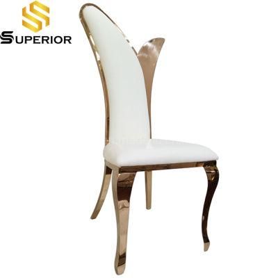 Top Sale White Leather French Wing Back Gold Metal Chairs