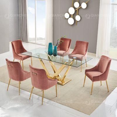 Modern Dining Furniture Golden Stainless Steel Glass Dining Room Table