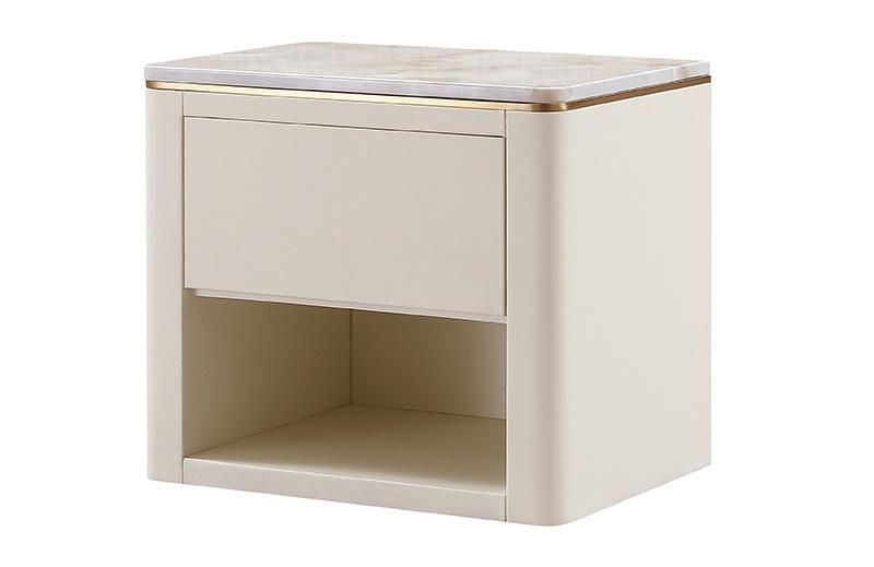 Zhida Wholesale Luxury Modern Home Furniture White Nordic Bedside Table Bedroom Furniture Wood Square Marble Top Nightstand Cabinet with 2 Drawers