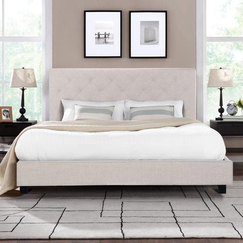 Modern Home Furniture Fabric Upholstery Headboard Button King Size Frame Bed