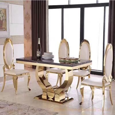 New Design Modern Best Selling Low Price Special Metal Steel Frame 1+4 Glass Dining Table Chairs U Table