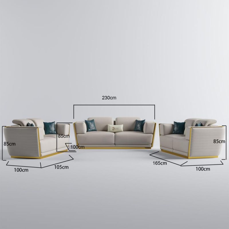 Gold Metal Decor Modern European Style Wood Frame Sofa Furniture Luxury Real Leather Couch Sofa Set