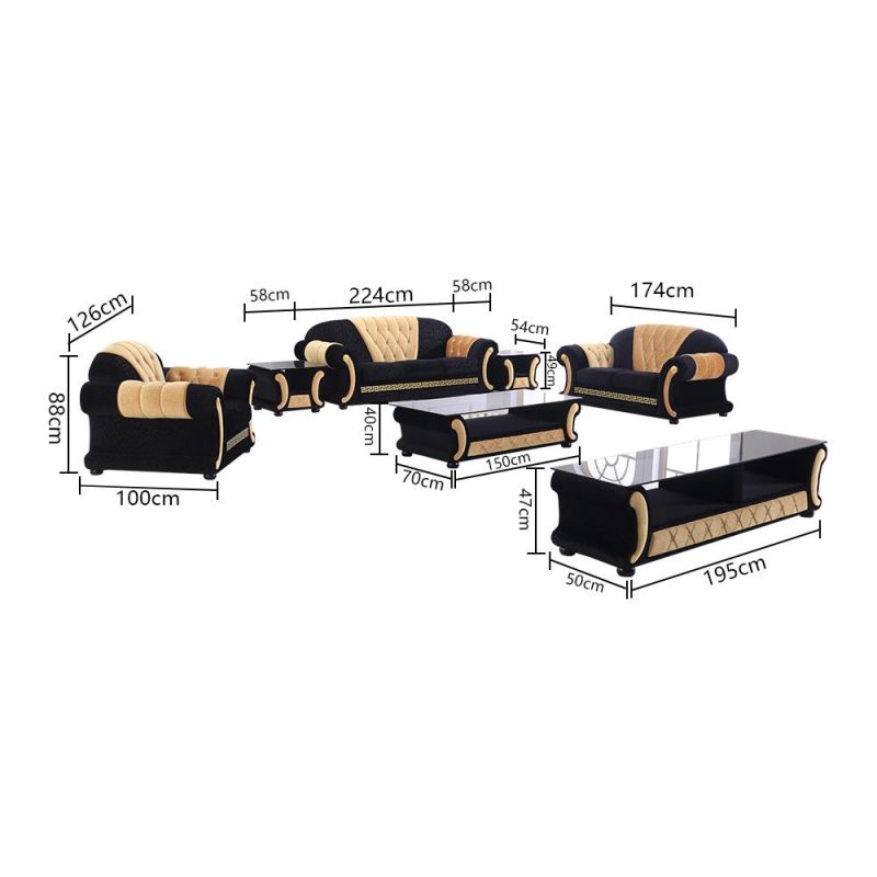 Modern Luxurious Unique Home Furniture Leisure Living Room Fabric Sofa Set with Tufted Buttons