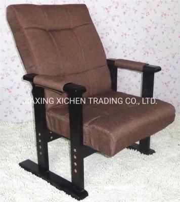 Brown Linen Fabric Wooden Armrest Living Room Chairs