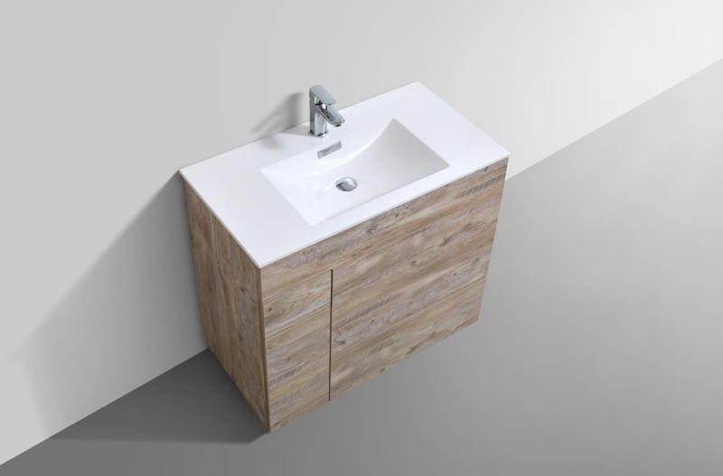 Log Color Solid Wood American Bathroom Cabinet with Marble Top