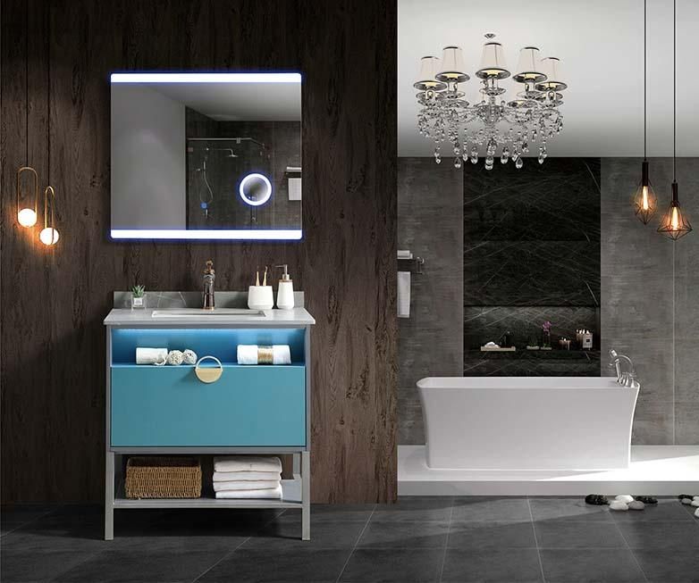 Modern Simple Wall Mounted Marble Countertop Bathroom Cabinet with LED Mirror