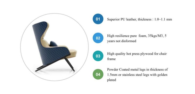 Zode Modern Hotel Home Office Furniture Leisure Leather Brass Lounge Sofa Chair