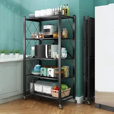 Floor-Standing Multi-Layer Installation-Free Kitchen Folding Shelf Microwave Oven Storage Multifunctional Kitchen Shelf Rack