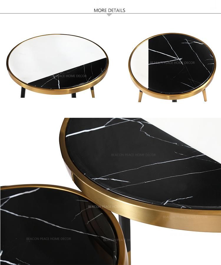 Luxury Modern Brass Metal Base Round Marble Coffee Table