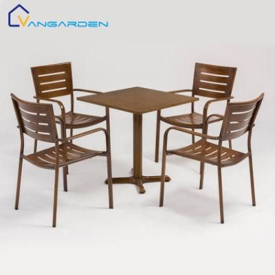 4 Seater Aluminum Outside Corner Terrace Wooden Grain Furniture Outdoor for Restaurants