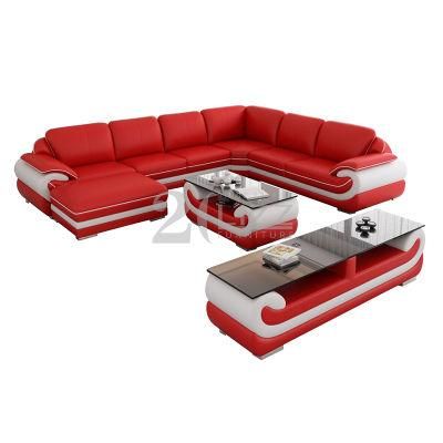 Wholesale U Shape Sectional Leather Sofa with Coffee Table and TV Stand
