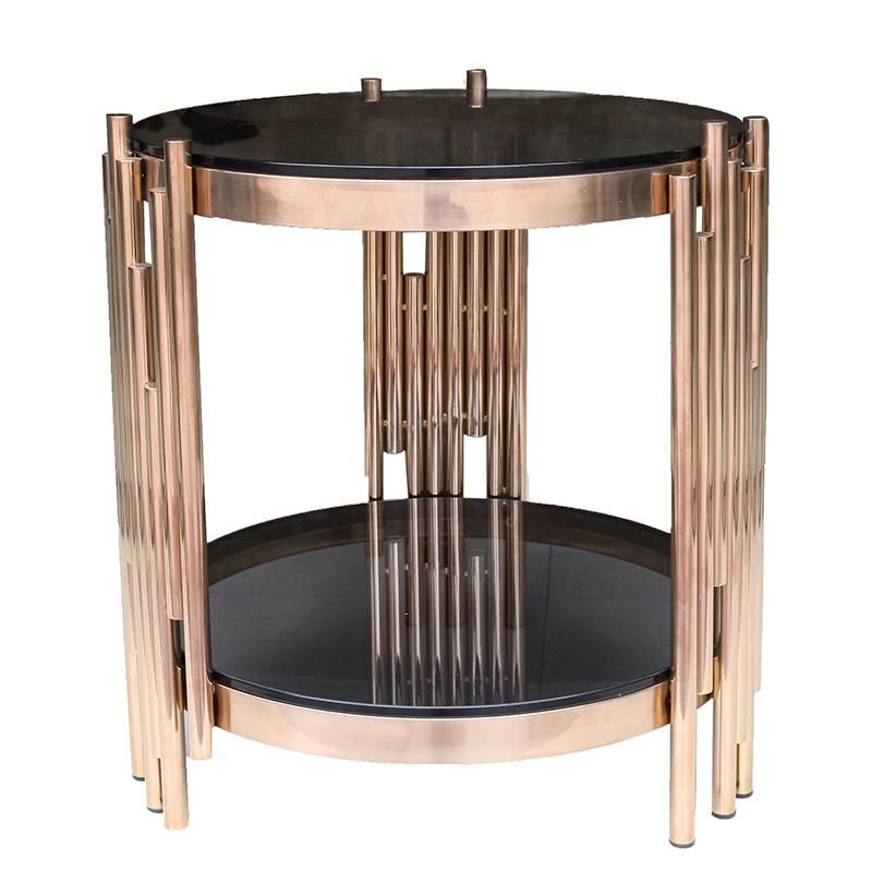 Gold Color Stainless Steel Coffee Table Tempered Glass Side Table