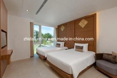 Double Queen Bed Villa Hotel Bedroom Furniture Set with Nightstand