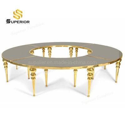 Luxury Tempered Glass Big Round Banquet Table with Golden Frame and Legs