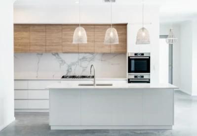 Wooden Grain Flat Panel White Joinery with Island Modern Furniture Kitchen Cabinets