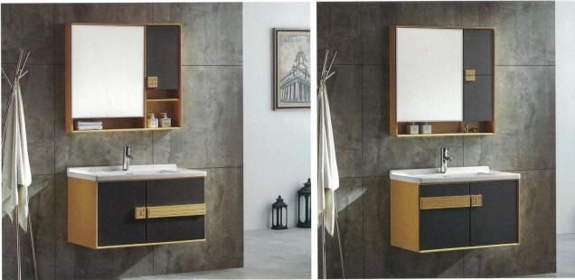 Sairi Factory Directly Modern Hotel Wall Hung Mirror Wash Basin Vanity PVC Bathroom Cabinet