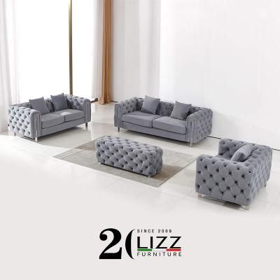 European New Design Leisure Modern Living Room Velvet Fabric Sofa