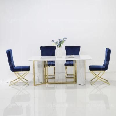 Golden Stainless Steel Modern Dining Furniture Marble Dining Tables