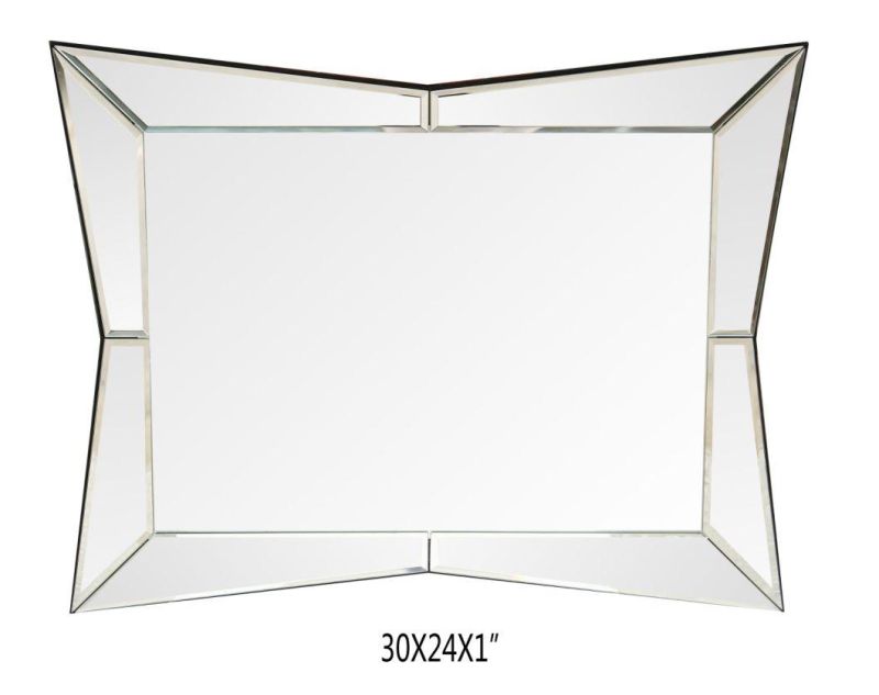 Large Framed Octagon Wall Mirror with Angled Beveled Mirror Frame Premium Silver Backed Glass Panel Vanity, Bedroom, or Bathroom Mirrored Rectangle Shap