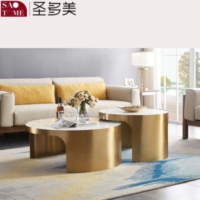 Modern Living Room Furniture Solid Stainless Steel Round Base Marble Coffee Table