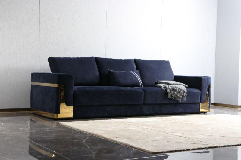 Italian Modern High Quality Solid Wood Stainless Steel Full Genuine Nubuck Leather Cover Living Room Sofa Ls03