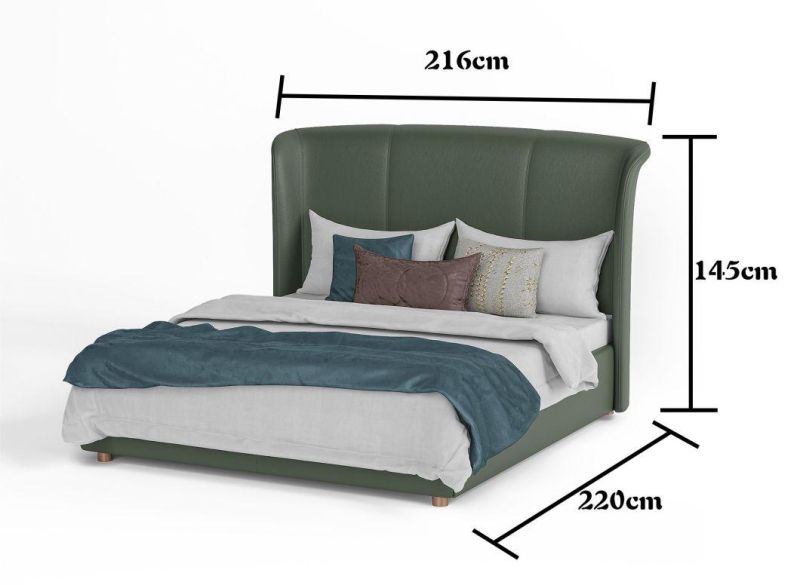 New Design Home Wood Frame Modern Luxury Italian Leather Metal Leg Double King Size Wall Bed