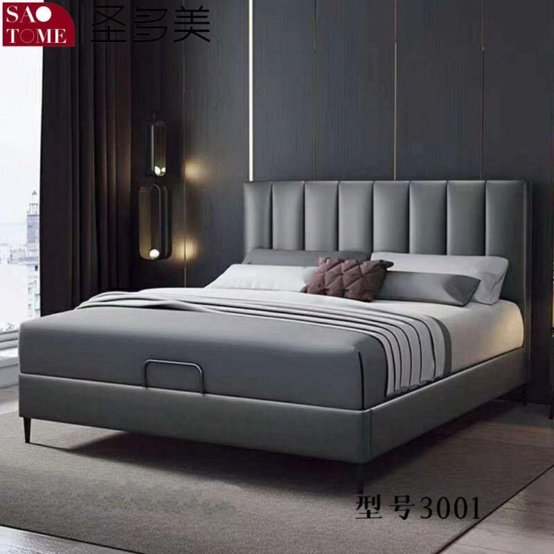 Chinese Modern Home Bedroom Furniture Light Pink with Hardware Leather Large Double Bed