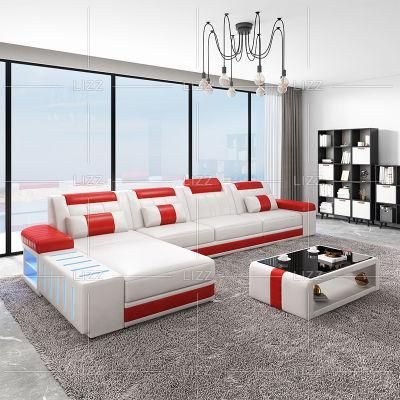 Direct Sale Modern Style Italian Top Grain Leather LED Living Room Genuine Leather Sofa Set