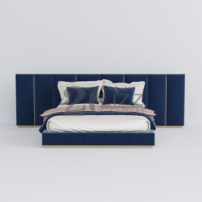 Luxury Modern Style High Class Blue King Size Bed Contemporary Home Wood Furniture Set