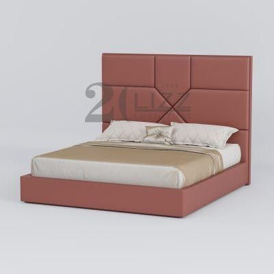 Professional Solid Wood Home Bedroom Furniture Modern Stylish Design Geniue Leather King Size Double Bed
