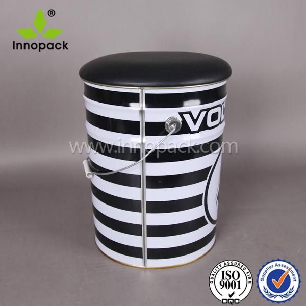 18L 20 Liter Metal Tin Bucket Storage Bar Stool Chair with Black PU Leather Saddle Cover