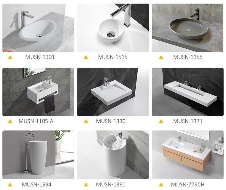 European Design Vanity Bathroom Solid Surface Basin Cabinet