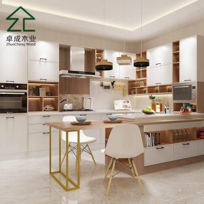 L Style White MDF Kitchen Cabinet with Island