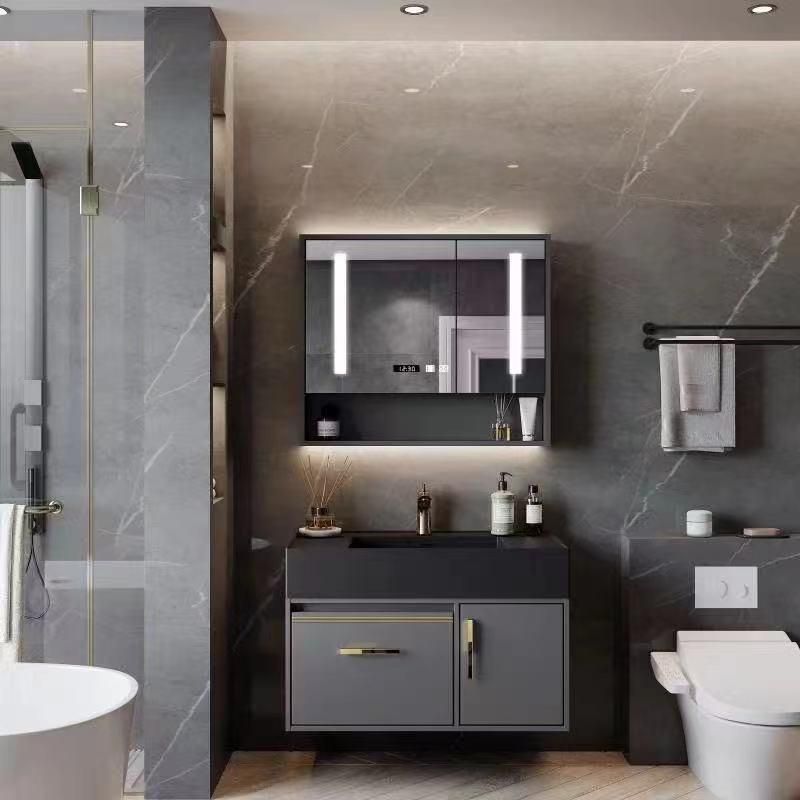 China Factory Wholesale Simple Rock Plate Bathroom Cabinet Modern Bathroom Vanity with Intelligent Mirror