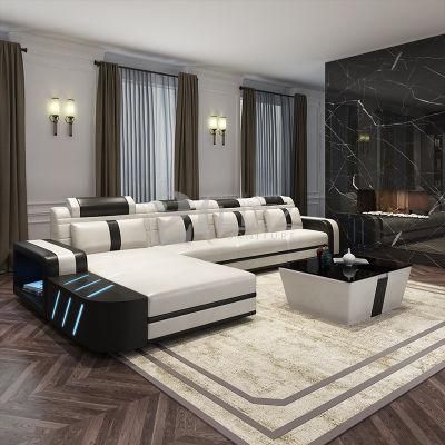 Sectional Modern European Home Furniture Lounge Leisure Genuine Leather LED Sofa