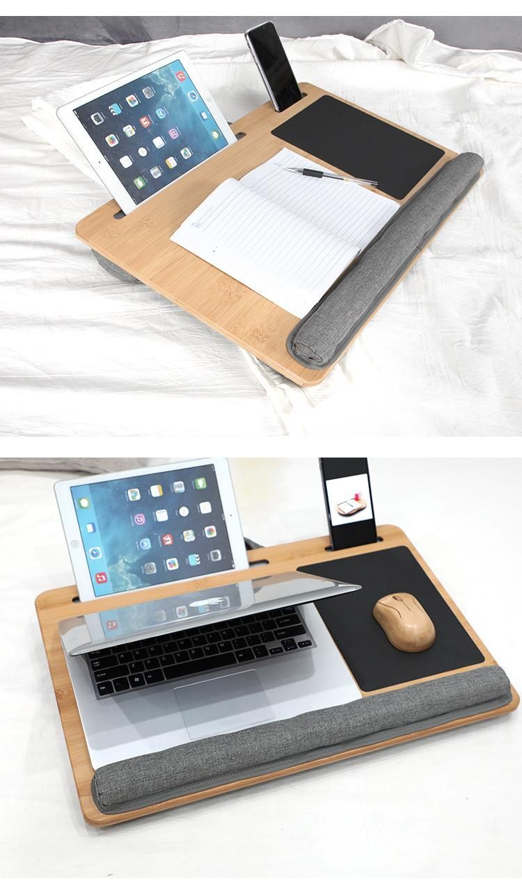 Portable Lazy Computer Desks Green Bamboo Knee Desktop with Cushion Soft Laptop Table Pillow