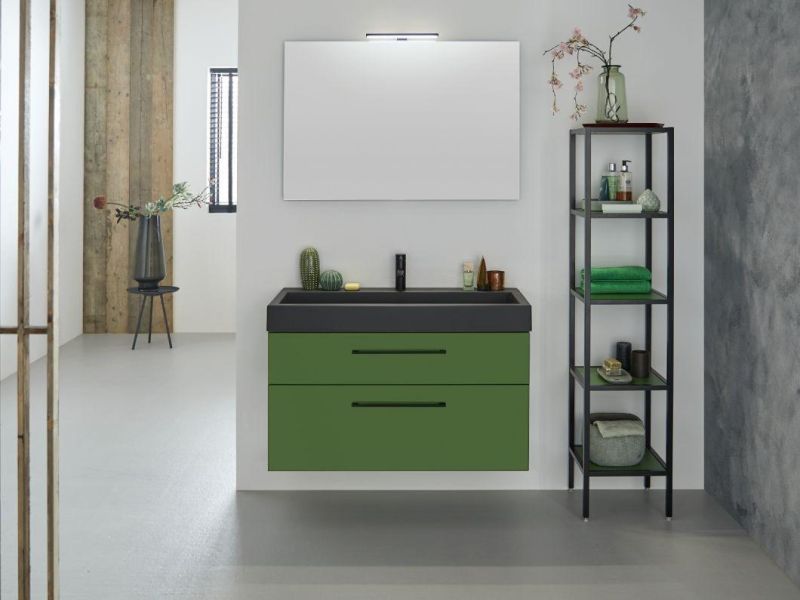 Manufacture European Hotel Style Modern Light Luxury Dark Green Plywood Bathroom Vanity Bathroom Cabinet with LED Intelligent Mirror