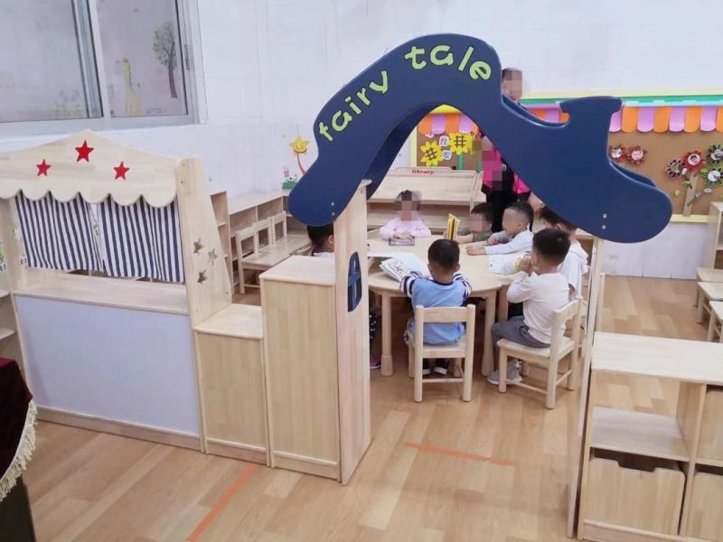Kindergarten Role-Play Furniture, Preschool Children Playing Area and Indoor Playroom Furniture, Wooden Kids Puppet Workstation
