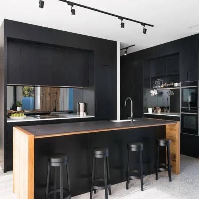 Custom Modern Fitted Kitchen Island Cabinets Set Furniture Designs Australia Black Matte Finish Lacquer Kitchen Cabinet